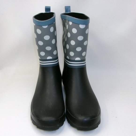 Laura Ashley Women's Mid Calf Rainboots Black & Blue Polka Dots Stripes Size 9 - Picture 2 of 6